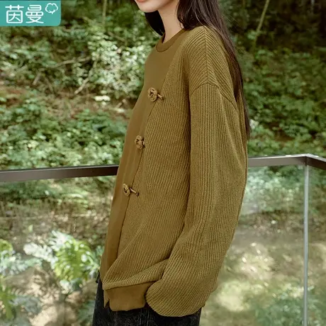 茵曼旗舰店套头新中式卫衣t恤长袖薄款女装2024新款上衣春秋外套图片