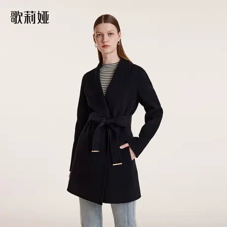 歌莉娅秋冬新款天丝羊毛翻领显瘦毛呢大衣中长款外套女1B9C6E890图片