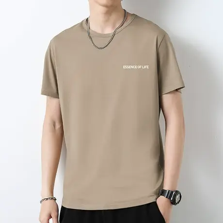 莫代尔短袖t恤男装2023新款冰丝速干凉感圆领上衣服字母印花半袖商品大图