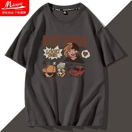 短袖t恤男欧美潮流2023年新款春夏圆领纯棉宽松百搭oversize上衣图片