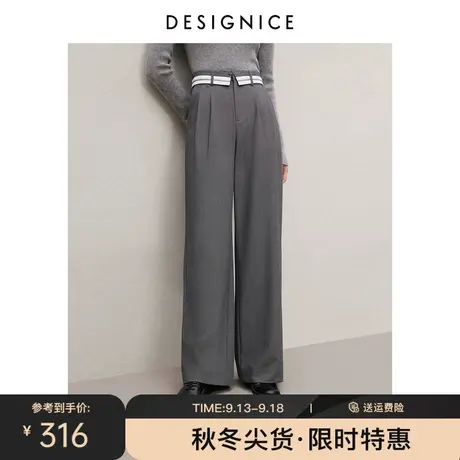 迪赛尼斯加厚长裤2023冬季新款天丝垂感直筒西裤宽松通勤休闲裤女商品大图