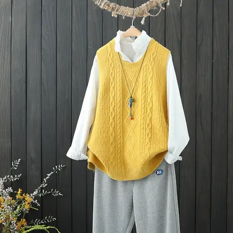 针织马甲女背心无袖坎肩秋装新品宽松显瘦圆领套头马夹外搭上衣女商品大图