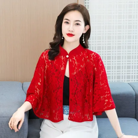 复古披风女蕾丝小披肩夏季短款防晒开衫女配裙子旗袍外搭短款坎肩商品大图