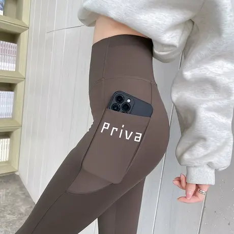 咖色鲨鱼裤女外穿2023年秋冬高腰显瘦收腹提臀芭比瑜伽小脚打底裤商品大图