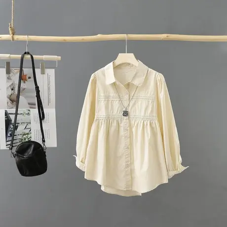 2023春装新款短款娃娃衫女长袖宽松小众衬衫休闲打底衫上衣衬衣图片
