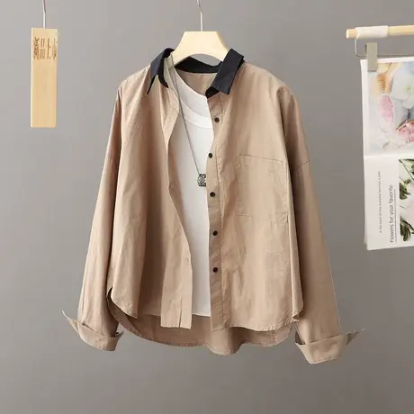 休闲衬衫女式短款春秋季2023新款宽松设计感小众衬衣外套洋气上衣图片