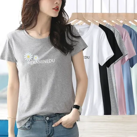 灰色短袖小雏菊印花t恤女修身常规小清新圆领2023年夏季新款女装商品大图