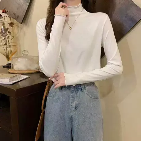 木耳边韩版长袖T恤女装秋季设计感小众短款紧身辣妹性感上衣ins潮商品大图