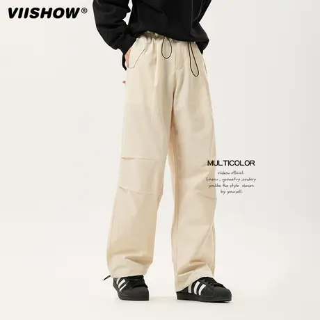 VIISHOW秋季潮日系宽松百搭休闲裤男士直筒天丝运动伞兵裤子男装商品大图