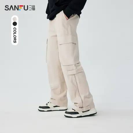 三福2023冬男士拉链多口袋机能休闲裤 潮流宽松直筒长裤476199商品大图