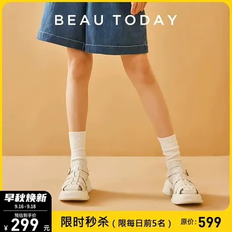 BeauToday罗马凉鞋2023新款女夏猪笼鞋厚底粗跟包头编织小众凉鞋商品大图