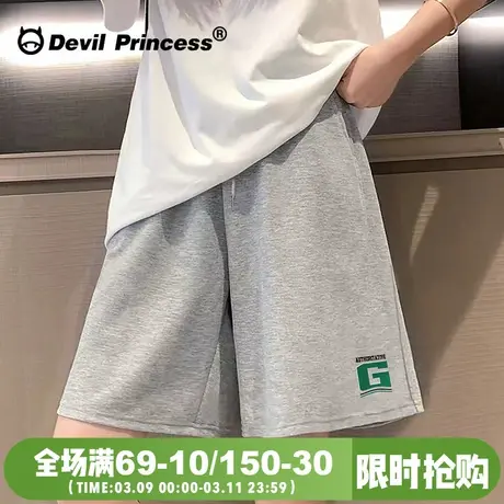 灰色学院风美式高街短裤女2024年夏季新款宽松BF风百搭显瘦五分裤图片
