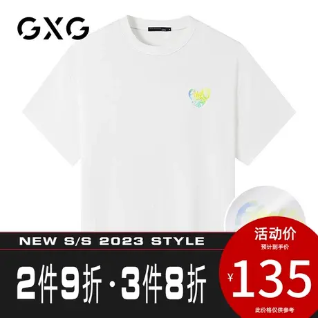 【新品】GXG男装 夏季经典休闲潮流白色宽松圆领短袖T恤男潮图片
