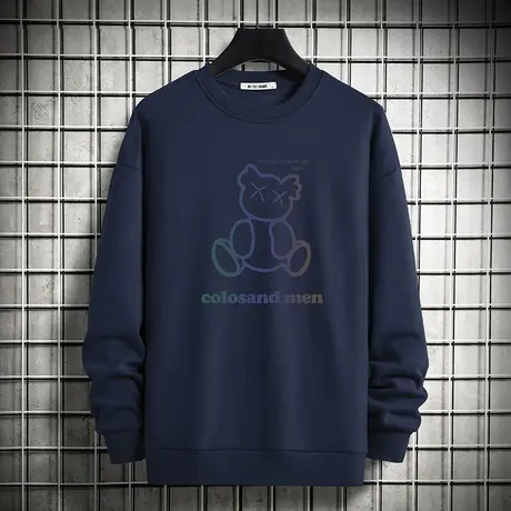 小熊卫衣男潮牌潮流春秋款加绒宽松百搭套头无帽圆领长袖t恤男生商品大图