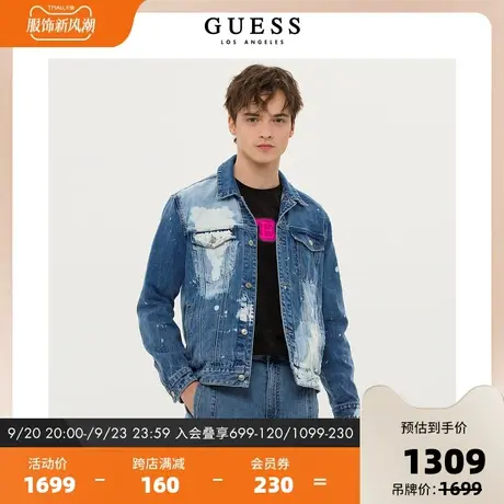 GUESS23新男士美式复古牛仔外套水洗做旧翻领上衣夹克-MN2D7854商品大图