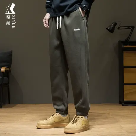 希越春季奥粒绒美式加厚卫裤重磅宽松大码2024新款休闲男士束脚裤图片