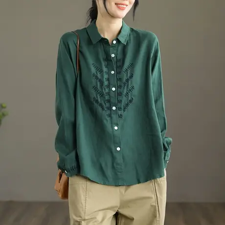 dza 亚麻上衣女士衬衫秋季宽松开衫2022新款棉麻衬衣女装短款长袖图片