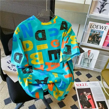 2023夏季新款情侣装体恤设计感小众上衣服宽松短袖正肩t恤女ins潮商品大图