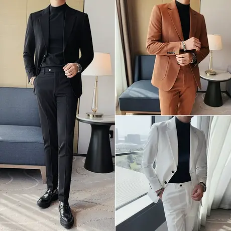 休闲西装男外套潮流修身痞帅西服男韩国英伦风新郎结婚礼服两件套图片