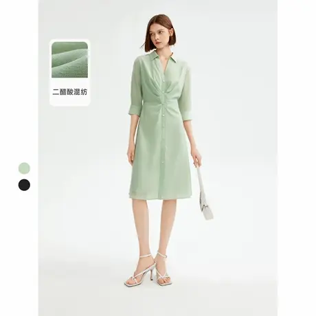 朗姿气质衬衫裙法式高级感裙子夏季新款polo领中长款醋酸连衣裙女商品大图