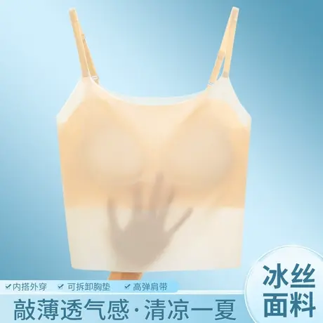 美背吊带小背心带胸垫女士内搭夏季超薄款冰丝无痕防走光打底内衣商品大图