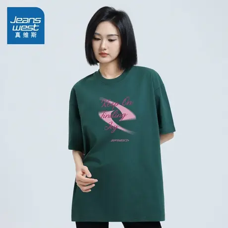 V6真维斯女装2025春季新款 潮流时尚小清新印花宽松短袖纯棉T恤女商品大图