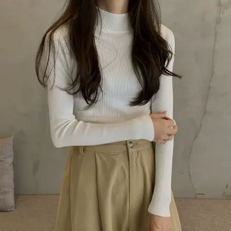 秋冬针织打底衫女2022新款洋气百搭半高领毛衣ins潮修身内搭上衣图片