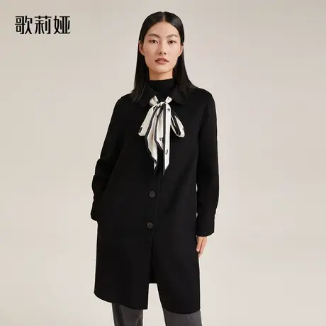 歌莉娅高端羊绒大衣女冬季新款气质流行丝巾中长款外套11CL6N0G0商品大图