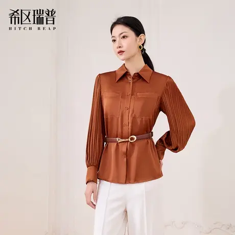 希区瑞普黑色衬衫2025夏季新款职场简约衬衣休闲气质夏长袖缎面商品大图