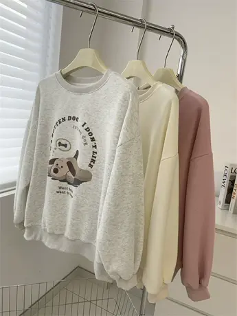 卡通印花圆领卫衣女学生减龄百搭长袖外套23秋冬新款宽松休闲上衣商品大图