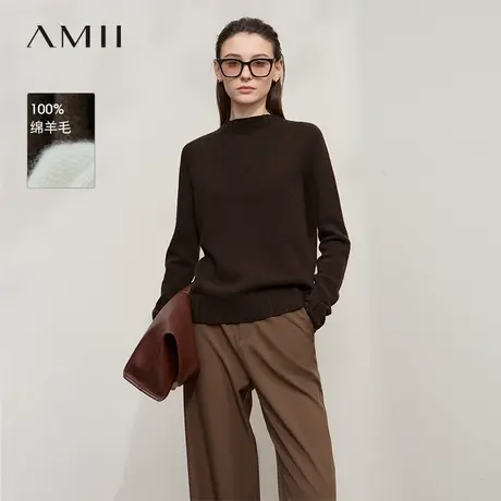 Amii2025秋新款通勤风知性半高领全羊毛纯色宽松弹力套头毛衣女图片