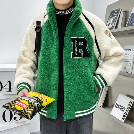 2023冬季新款羊羔绒外套男潮流宽松颗粒绒棉衣青少年加绒加厚夹克商品大图