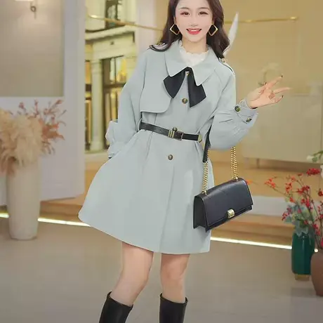 时尚气质2025年秋季新款女温柔淑女百搭减龄小个子中长款风衣外套商品大图