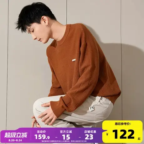 唐狮2025春季新款圆领毛衣男纯色慵懒风内搭青少年套头针织线衫潮图片