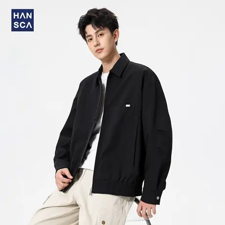 hansca秋季复古宽松翻领行政夹克男2025新款日系高端通勤黑色外套图片