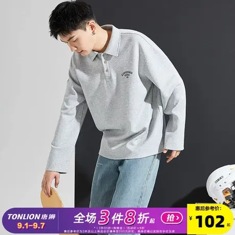 唐狮2025春秋新款长袖polo衫男潮流带领美式休闲宽松年轻黑色上衣商品大图