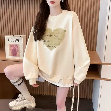 设计感小众卫衣女春秋季韩版宽松薄款大码学生百搭假两件上衣外套商品大图