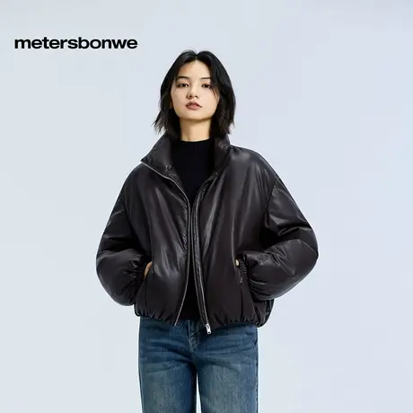 美特斯邦威羽绒服女2025冬季新款舒适百搭PU截短鸭绒简约面包服图片
