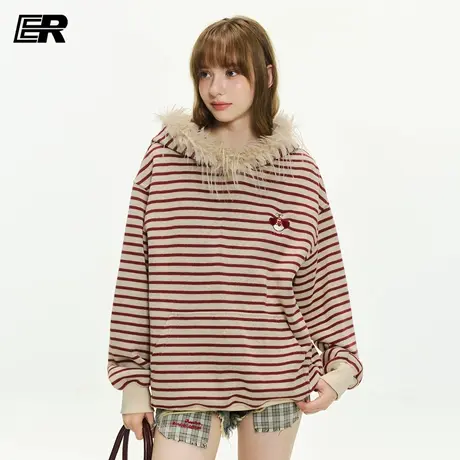 ER斑马纹针织连帽卫衣男女2025秋冬新款重磅潮宽松情侣毛领套头衫商品大图