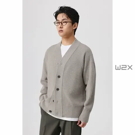 w2x春季宽门襟纽扣款宽松V领针织开衫男痞帅轻奢高级感毛衣外套潮商品大图