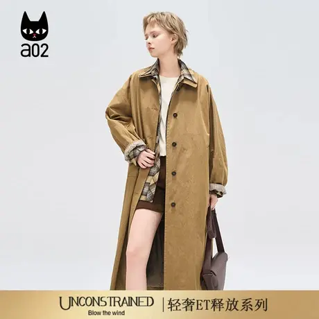 a02【ET释放系列】美拉德翻领风衣女2025新款秋季宽松中长款外套商品大图