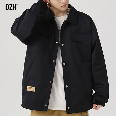 男士黑色工装外套男秋季潮流百搭2023年新款男装秋款休闲翻领夹克商品大图