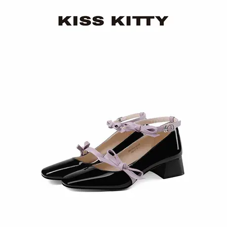 【呼呼专享】KISSKITTY玛丽珍鞋女一字带小众牛皮单鞋2025新款黑商品大图