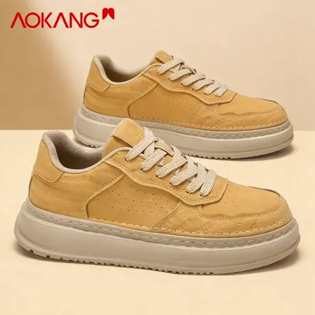 奥康正品男鞋2026新款冬季休闲百搭板鞋厚底增高运动软底轻便皮鞋图片