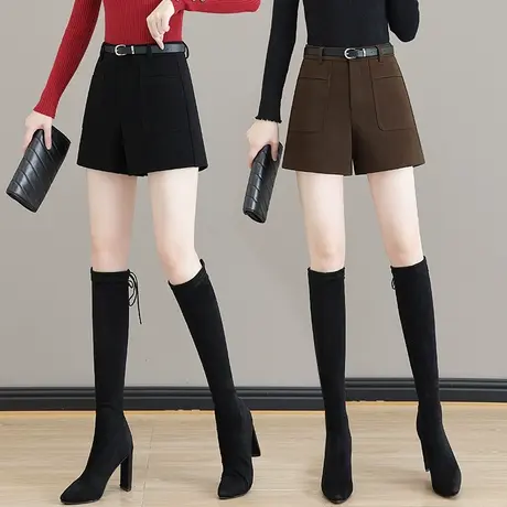 毛呢阔腿短裤女2023秋冬季新款时尚休闲西装短裤保暖冬季外穿靴裤商品大图