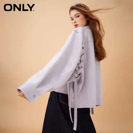 ONLY奥莱潮流百搭气质翻领错落衣摆长袖抽绳设计短款宽松风衣女商品大图