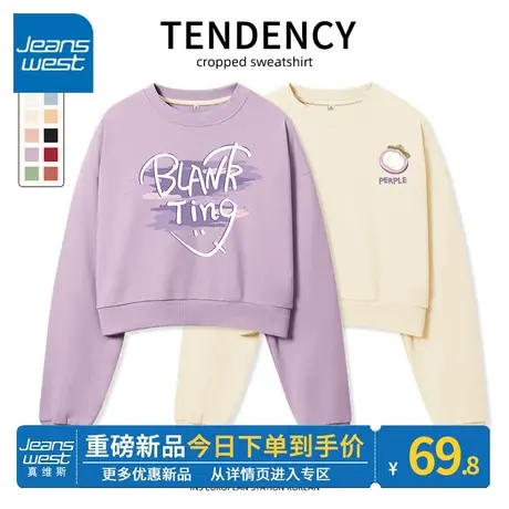 ZR真维斯卫衣女2023新款春秋季薄款圆领简约复古高级感女卫衣外套图片