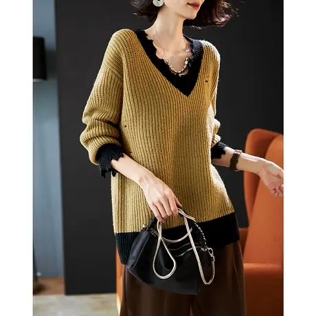 宝诗黎【新品价278元】V领宽松慵懒毛衣AJD6001商品大图