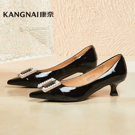 康奈商场同款女鞋时尚潮夏季单鞋真皮尖头一字带高跟鞋气质百搭商品大图