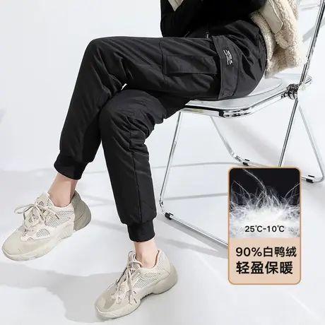 羽绒裤女外穿时尚冬季宽松休闲高腰加绒加厚女士棉裤哈伦工装裤潮图片